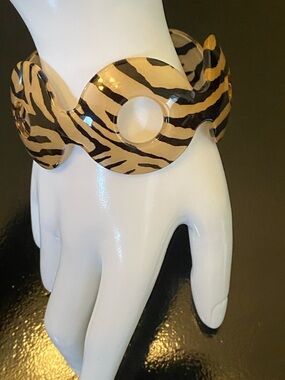 Zebra Print Beige and Black Plastic Cuff Bracelet